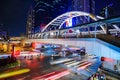 Public sky walk and traffic at Chong Nonsi sky train station at